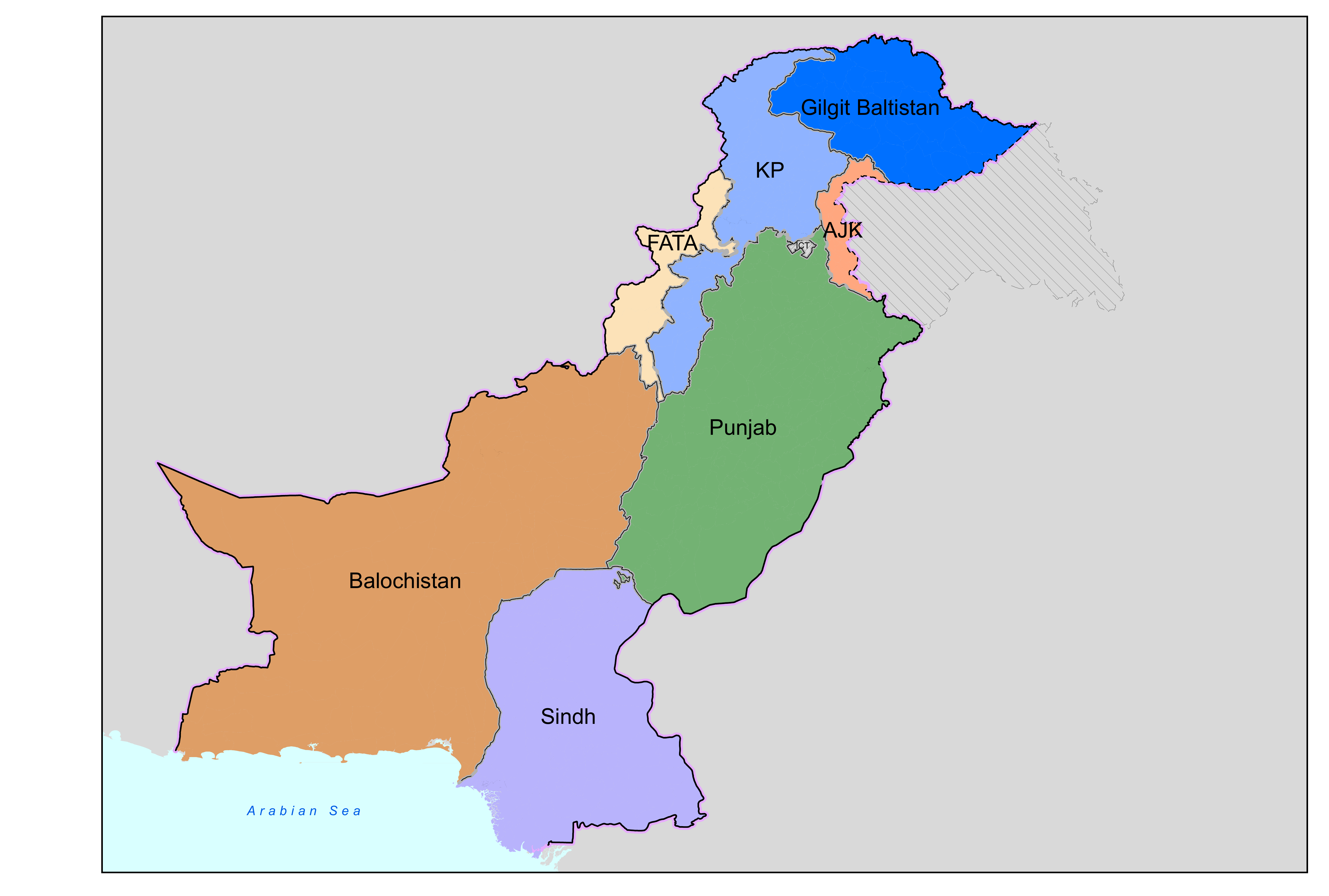 Map of Pakistan showing different Provinces/Regions